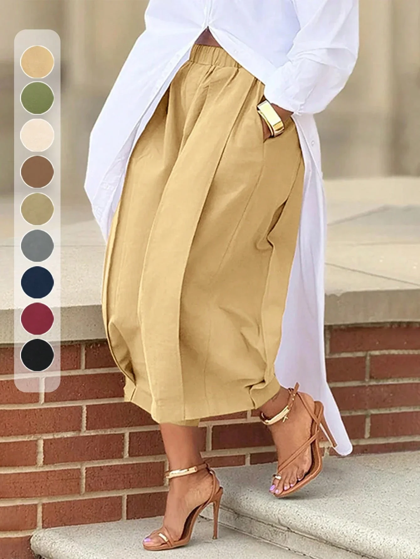 

Повседневные широкие брюки-капри с карманами, однотонные, свободного кроя, женские брюки