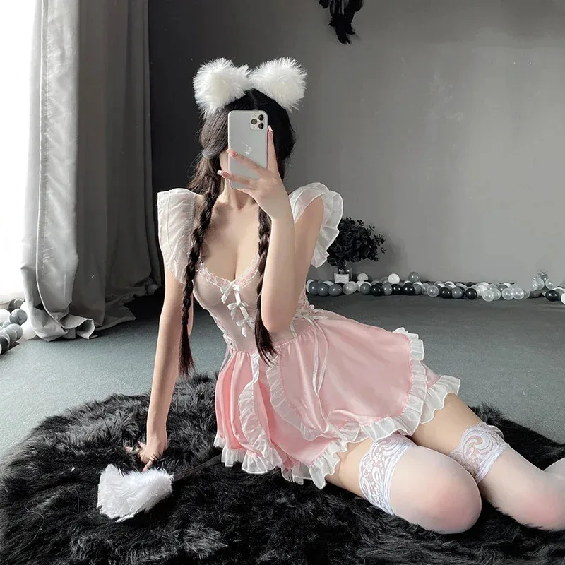 Women Sexy Lingerie Cosplay Maid Girl Dress Lolita Uniform Kawaii Exotic Costumes Skirt Suit Pajamas Night Club Wear
