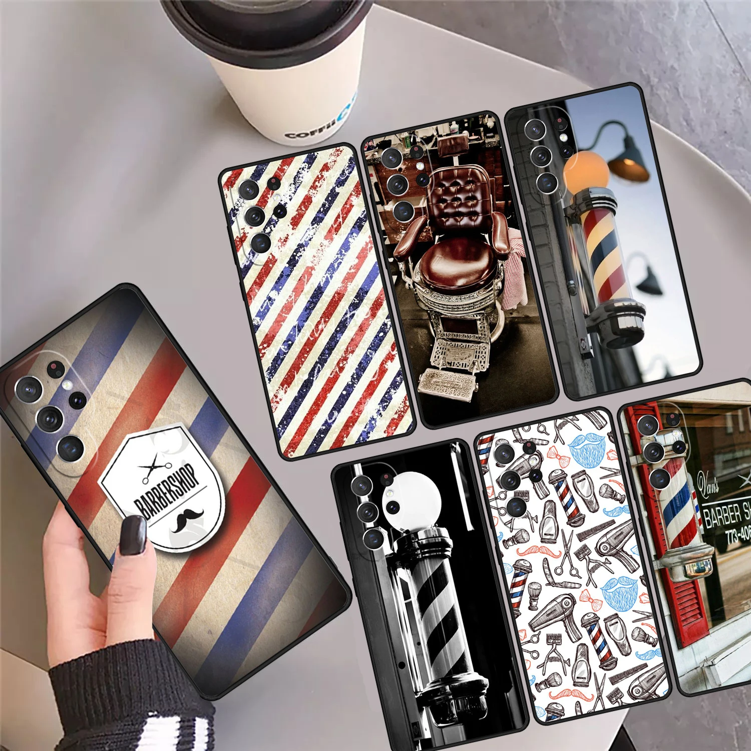 

Barber Stripes Scissors Phone Case Cover Coque For Samsung Galaxy S24 S25 Ultra S23 S22 Plus S21 FE S20 Note 10 20 Pro