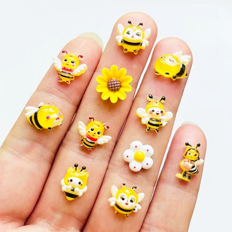 55 pieces of resin cute mini cartoon bee, flower, sunflower art nail art DIY scrapbook decoration jewelry making accessories