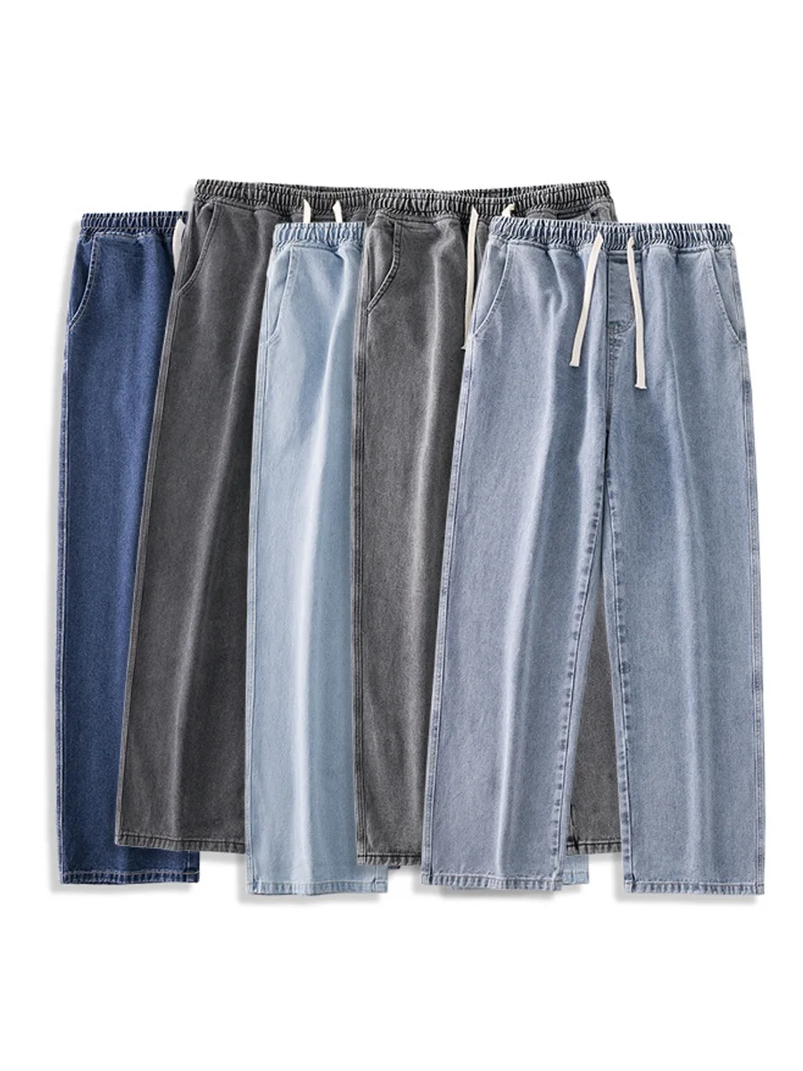 

2025 Новая уличная одежда, свободные джинсы, мужские модные свободные прямые широкие брюки в корейском стиле, мужская брендовая одежда, черный, голубой