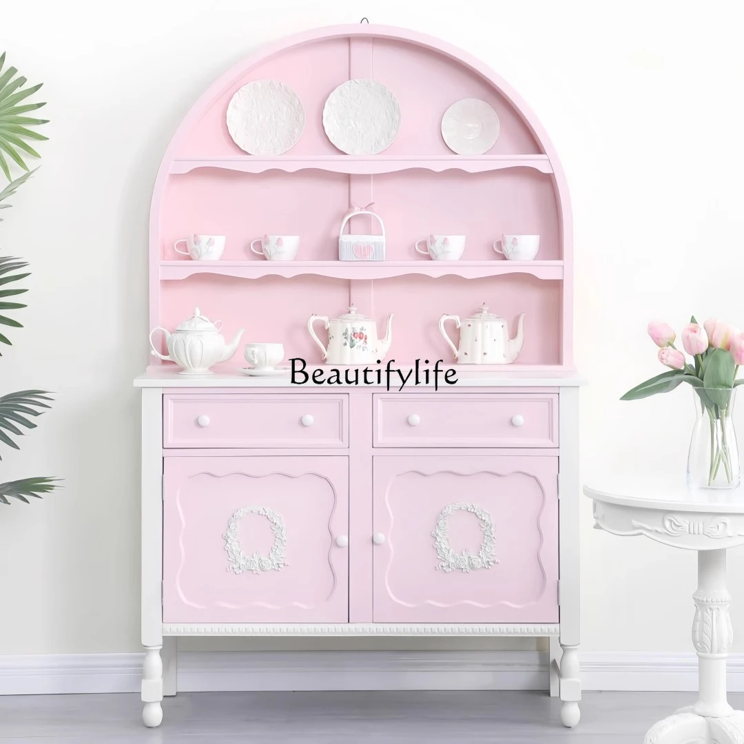 

Light Retro French Entryway Cabinet Solid Wood Cream Style Wall-Mounted Storage Display Cabinet