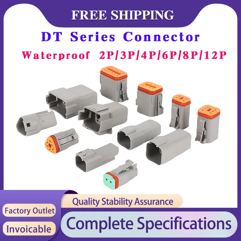 5/10/100 Sets Deutsch DT Series Connector DT-2P/3P/4P/6P/8P/12P Aviation Automotive Waterproof Male Female Docking Terminals