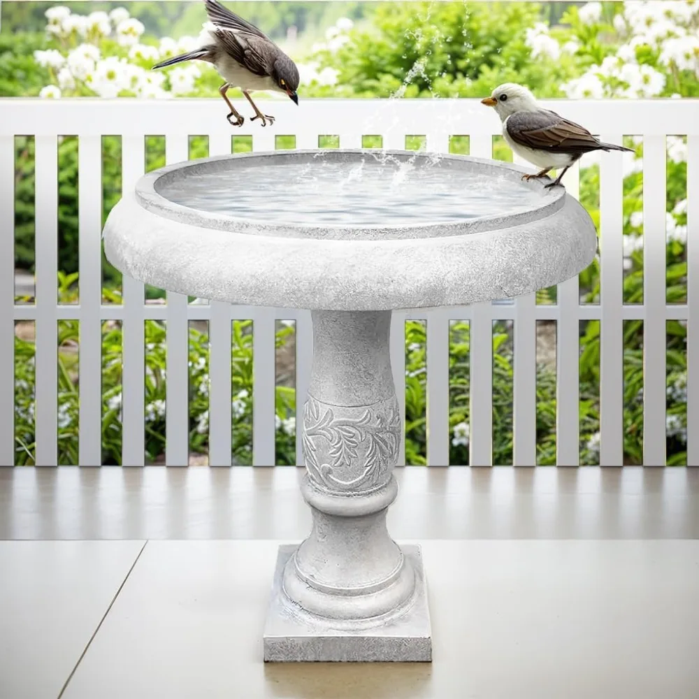 24.25 Inch Tall Handmade Concrete Birdbath, Elegant Outdoor Garden and Backyard Decor, Classic