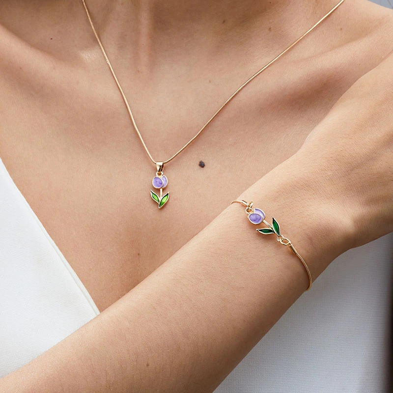 Französisches Vintage-elegantes Tulpen-Blumen-Armband, modische Ästhetik, Emaille, süße Blumen-Charm-Armbänder für Frauen, Party, Schmuck, Geschenk