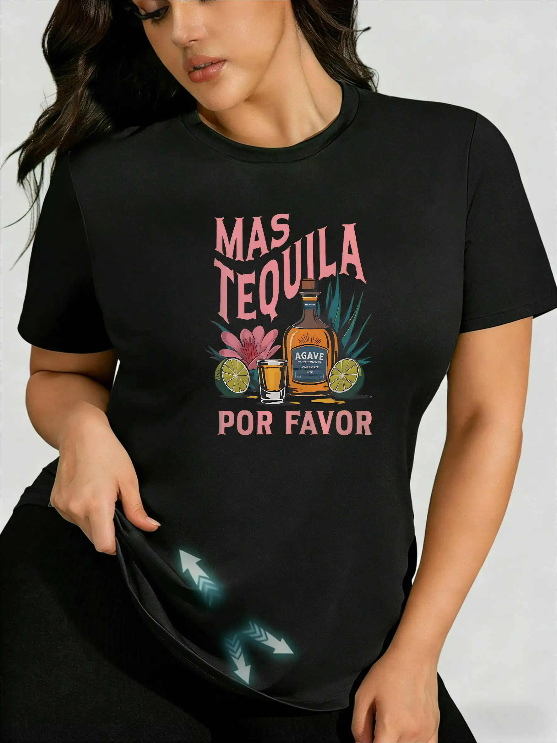 

Tequila Label Print! Women's Plus Size T-Shirt, Sweet Cool & Sexy Y2K Casual Top
