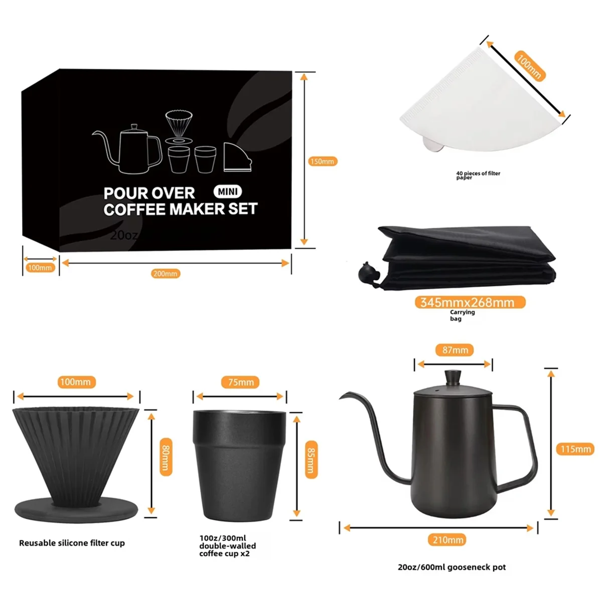 N14R Top Portable Drip Coffee Brewing Set - DIY Latte Utensils,Handmade Coffee Pot Gift Box for Home and
