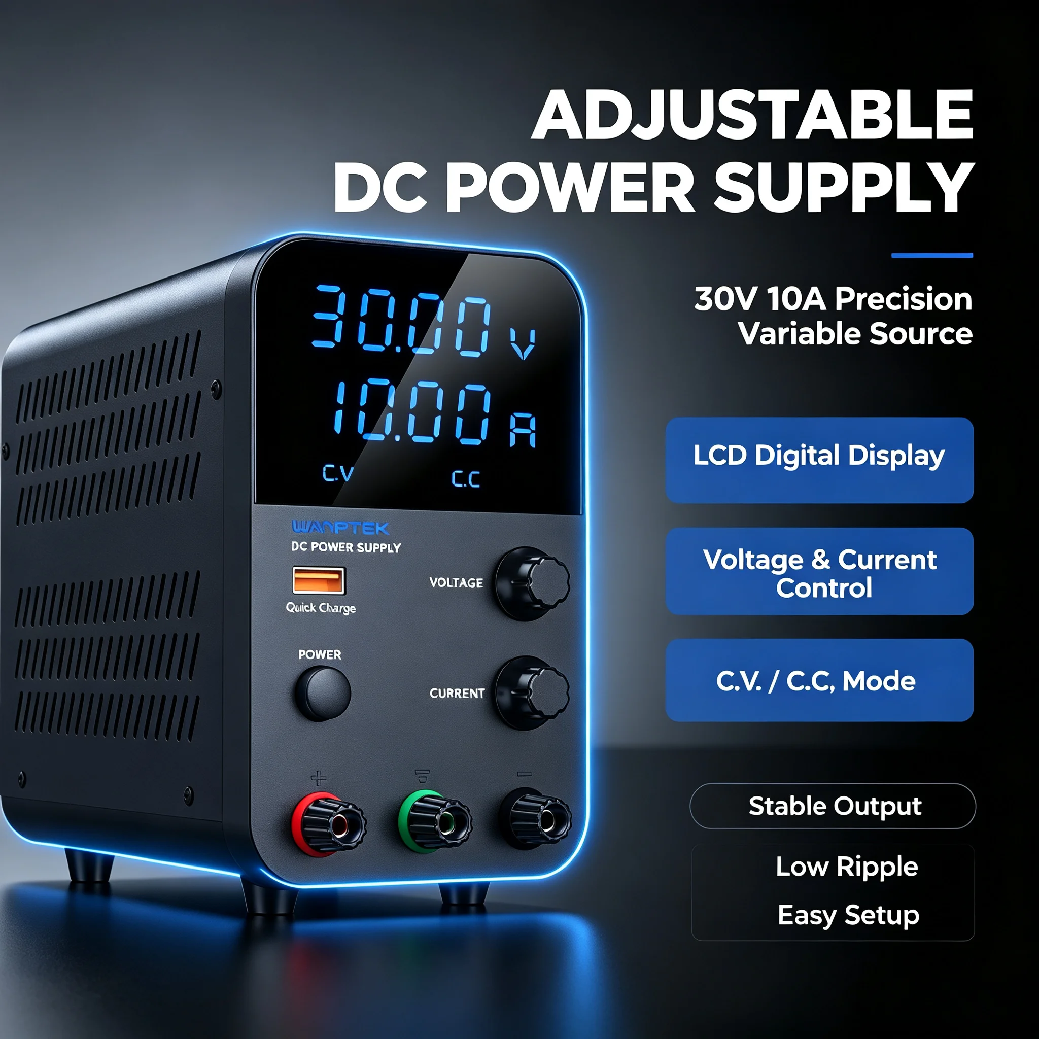 WANPTEK GPS/WPS/APS Adjustable DC Lab Power Supply, Memory Storage, USB Quick Charge, 4-Digit CC CV Voltage Regulator