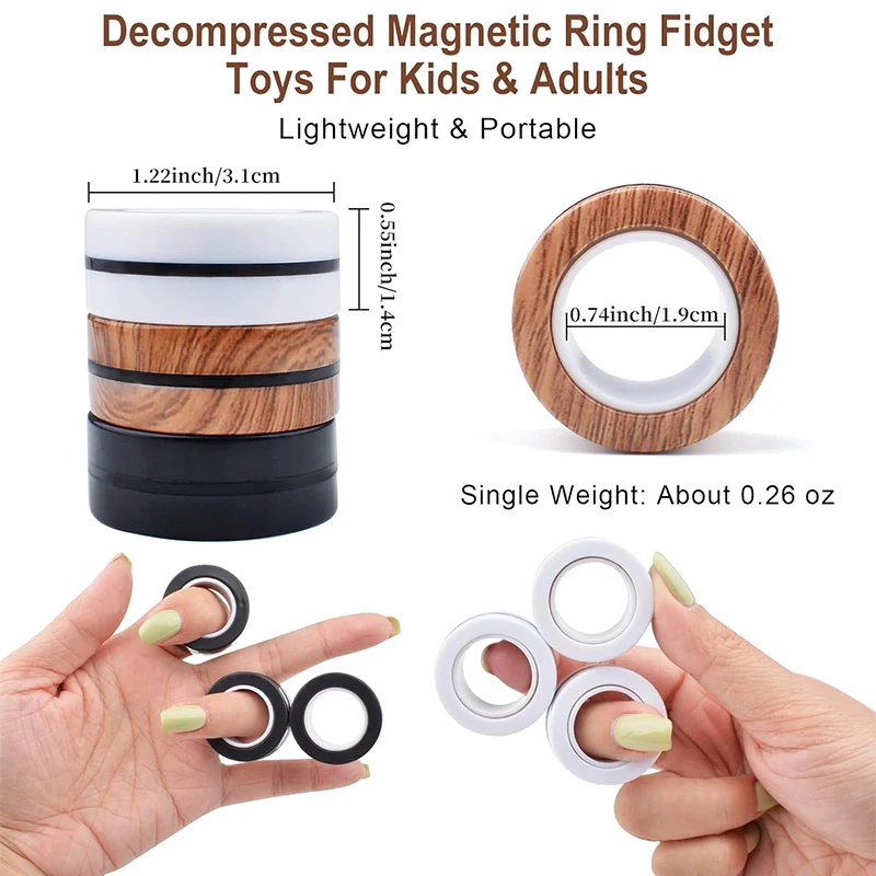 3Pcs Magnetic Rings Fidget Toy Set Adult Fidget Magnets Spinner Rings Fidget Pack Great Gift for Adults Teens Kids