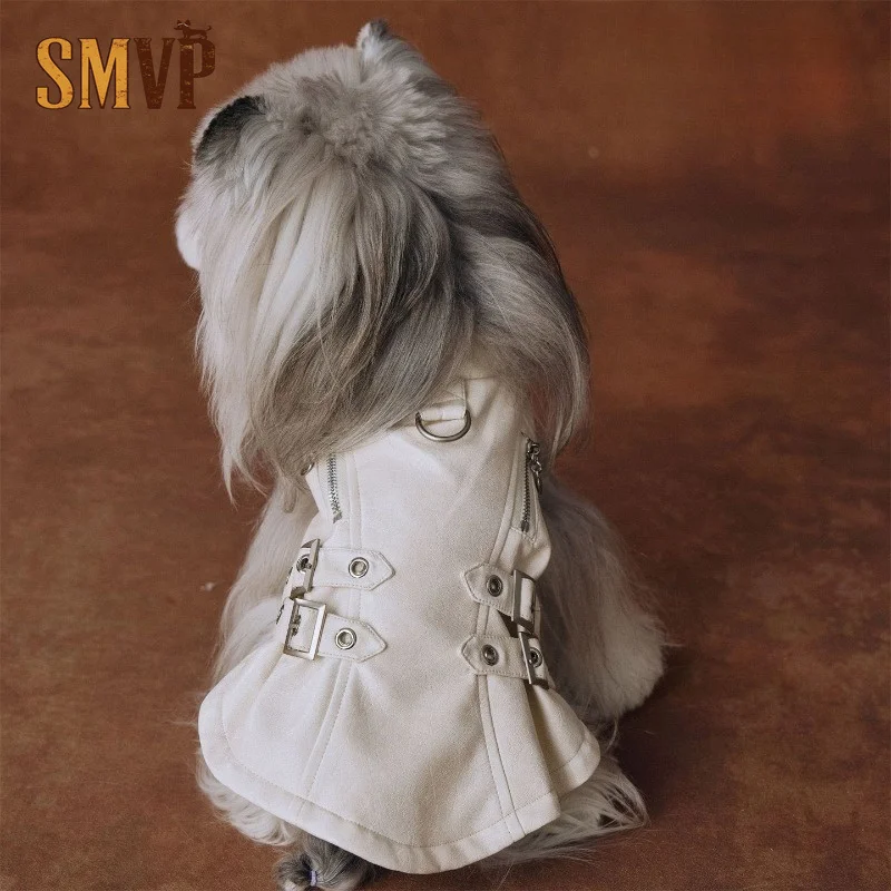 elegant-white-faux-leather-dog-dress-sleeveless-vest-with-adjustable-metal-buckles-built-in-harness-d-ring-stylish-fall-winter