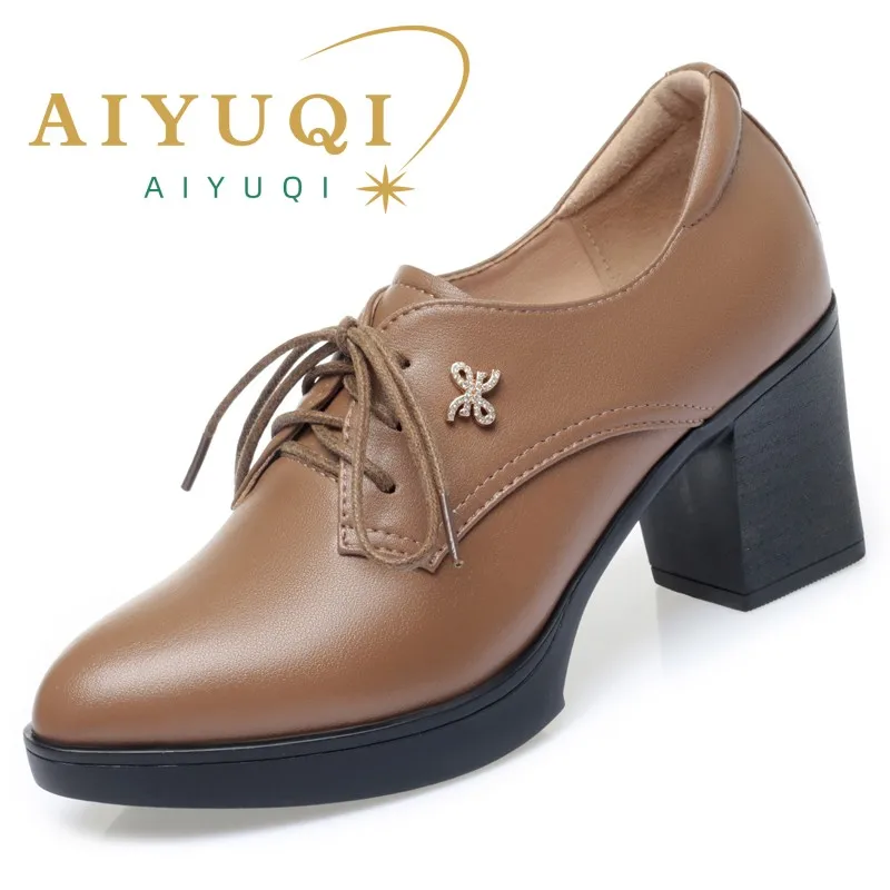 AIYUQI Women Shoes Dress Genuine Leather 2024 New Lace-up High-heel Shoes Women Spring Large Size Fashion Ladies Shoes