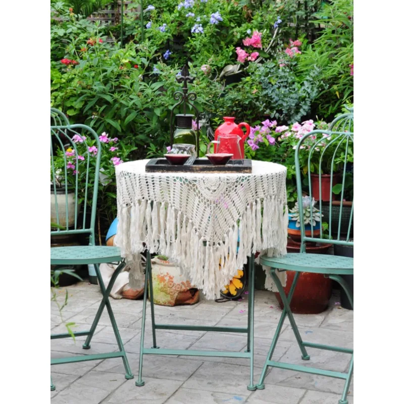 Retro Iron Art Balcony Small Tea Table and Chair Set Outdoor Courtyard Table and Chair Folding Table Net Red Balcony Leisure