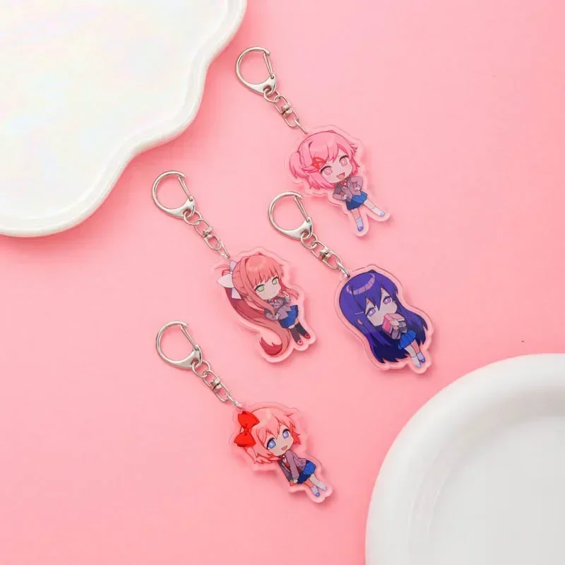 Anime Doki Doki Literature Club! Acrylic Keychain Accessaries Cartoon Funny Bag Pendant Charm Car Cute Keyring Friends Gifts