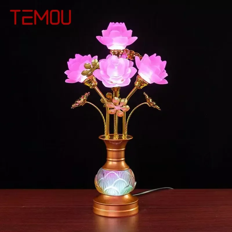 TEMOU Colored LED Lotus Table Lamp For Buddha Lamp Household Buddha Hall Lamp Glass Lamp Temple Worship Buddha Front Lamp