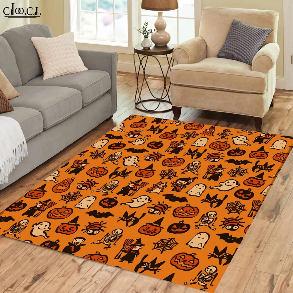 HX Halloween Decor Carpets Witch Hat Cat Cobweb Pumpkin 3D Printed Floor Mats Carpets for Living Room Non-slip Bath Mat