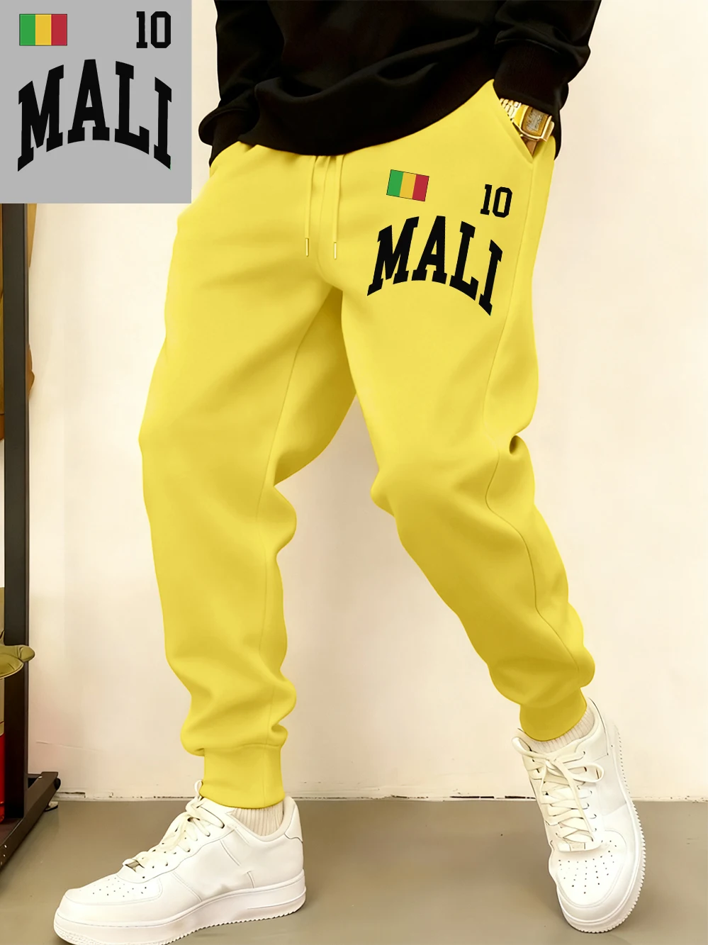 

Mali Flag Prints Sweatpants Mens Winter Fleece Warm Jogger Pants Basics Pocket Elastic Waist Trousers Casual Loose Male Clothes