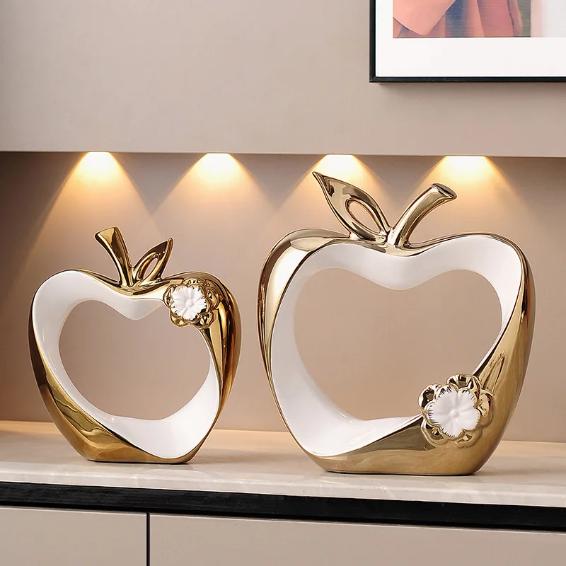 Golden Hollow Ceramic Handicrafts, Apple Model Sculptures, Crystal Balls, Foyer, Wine Cabinet, Interior Decoration Accessories view 6
