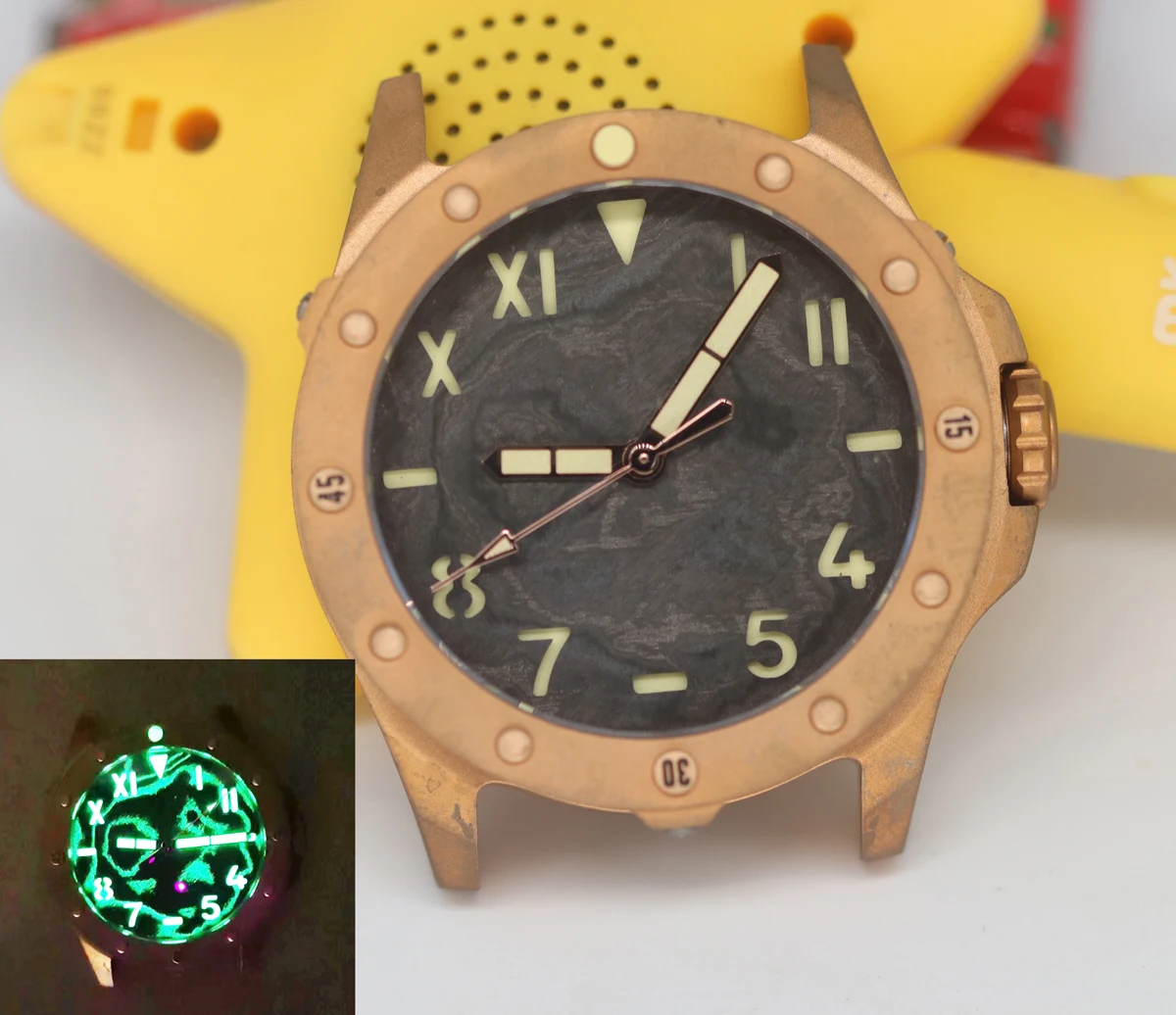 Sapphire glass   meteorite/Embossed  dial Automatic mechanical waterproof dive   bronze /titanium Military watch for men fashion