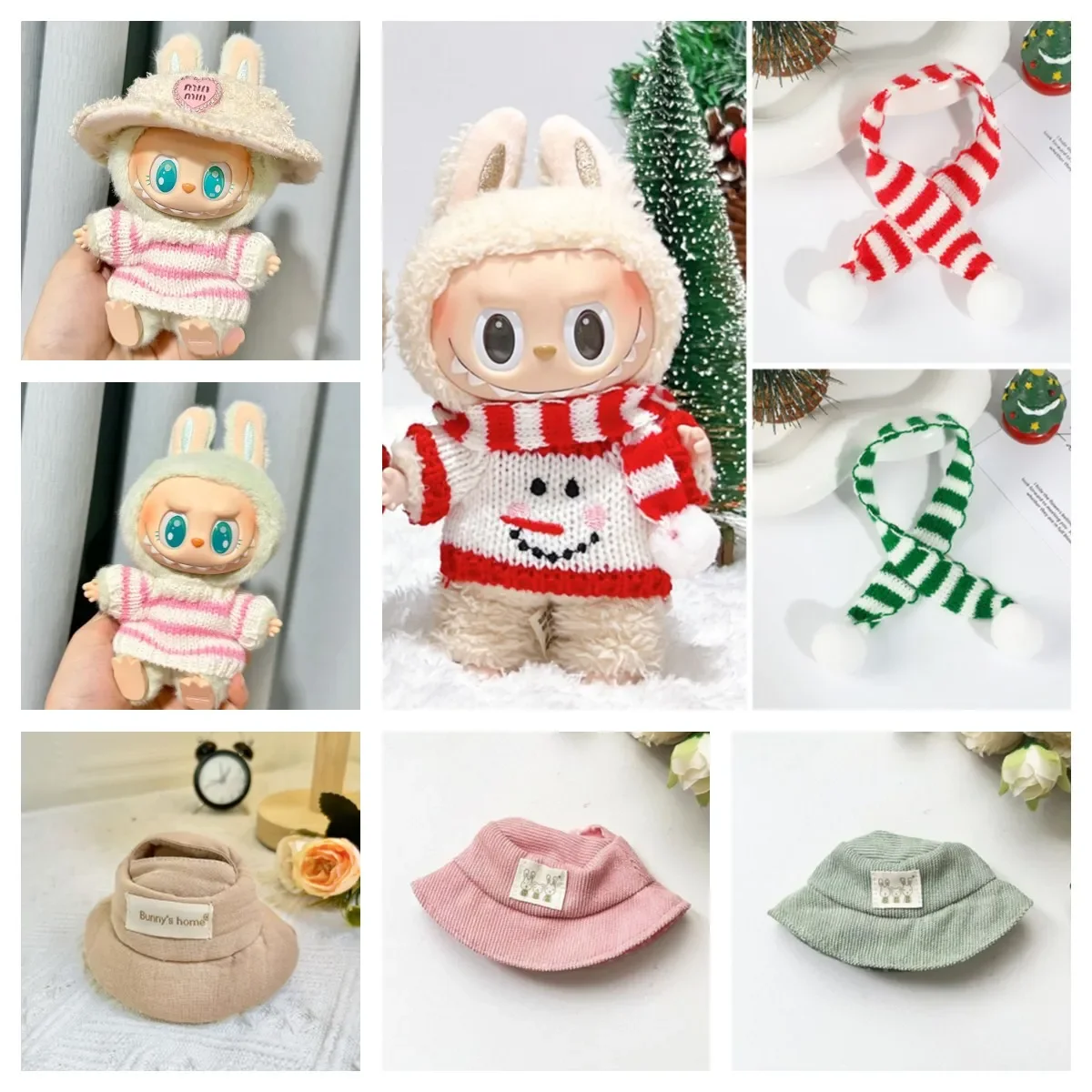 17cm Mini Plush Doll'S Clothes Outfit Accessories For Korea Kpop Exo Labubu Idol Christmas Scarf Hat Sweater Set Clothing Gift