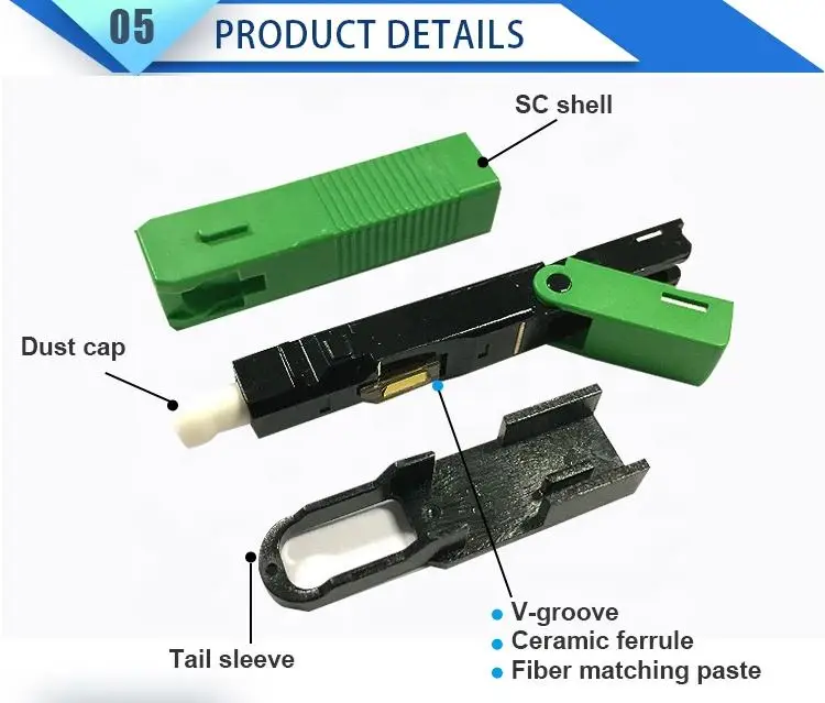 

100PCS high quality MESC250P APC Field Assembly Optical Connector SC APC FTTH Fiber Fast Connector Free shipping