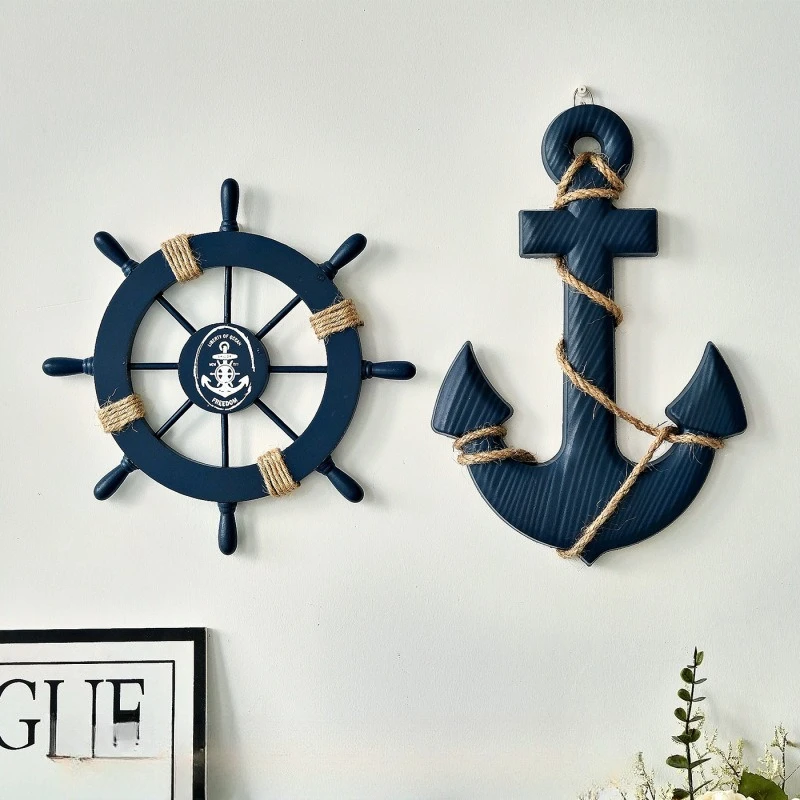 Helmsman Iron Anchor Home Decoration Mediterranean Style Ocean Theme Combination Wall Hanging Wood Crafts Rudder