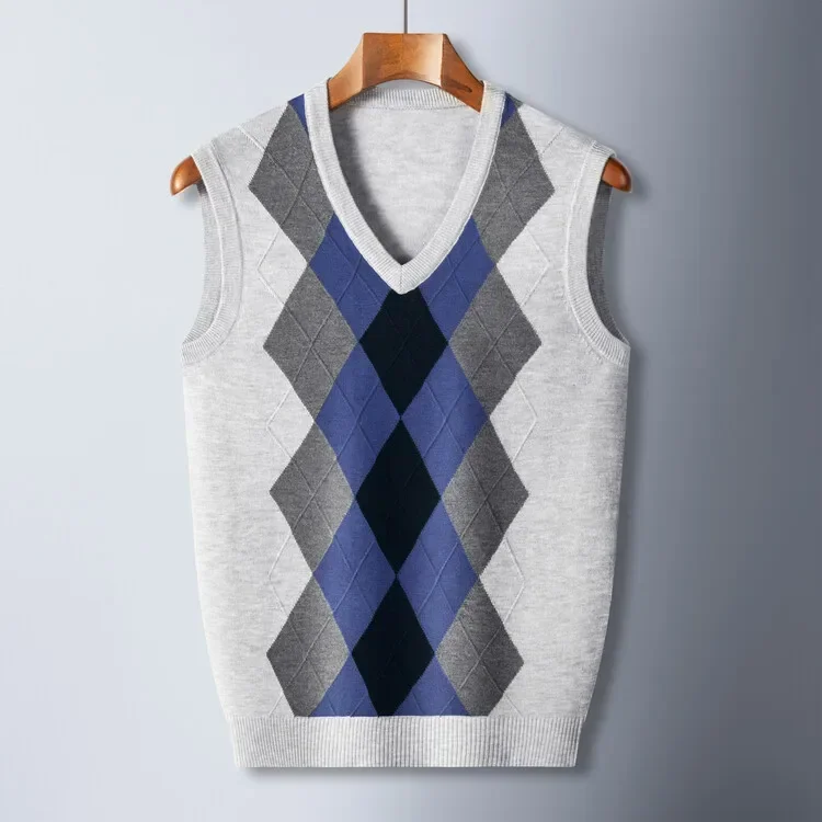 Men's Business Casual Pullover Wear Warm Sleeveless Wool Knitted Sweater Vest Tops