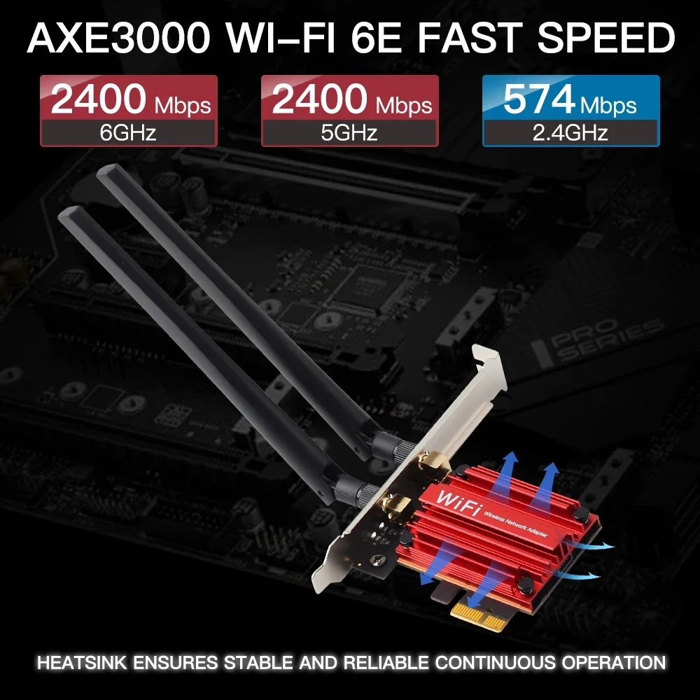 WiFi 6E 5400Mbps PCIe Wifi Adapter AX210 Wireless Network Card AXE3000 BT5.3 2.4/5/6GHz 5374Mbps MU-MIMO 802.11ax  Win 10/11