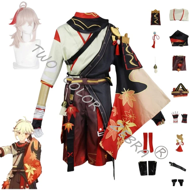 Kaedehara Kazuha Cosplay Costume, Jeu Genshin Impact, Halloween, Carnaval, ix, Samouraï, Perruque, Lunettes Rouges