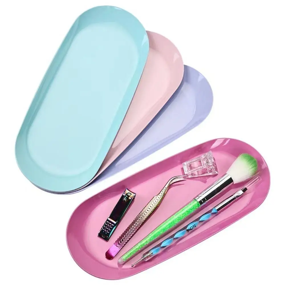 Stainless Steel Nail Tool Storage Tray Solid Color Ellipse Square Shape Nail Art Tools Storage Plate Love Heart Shape