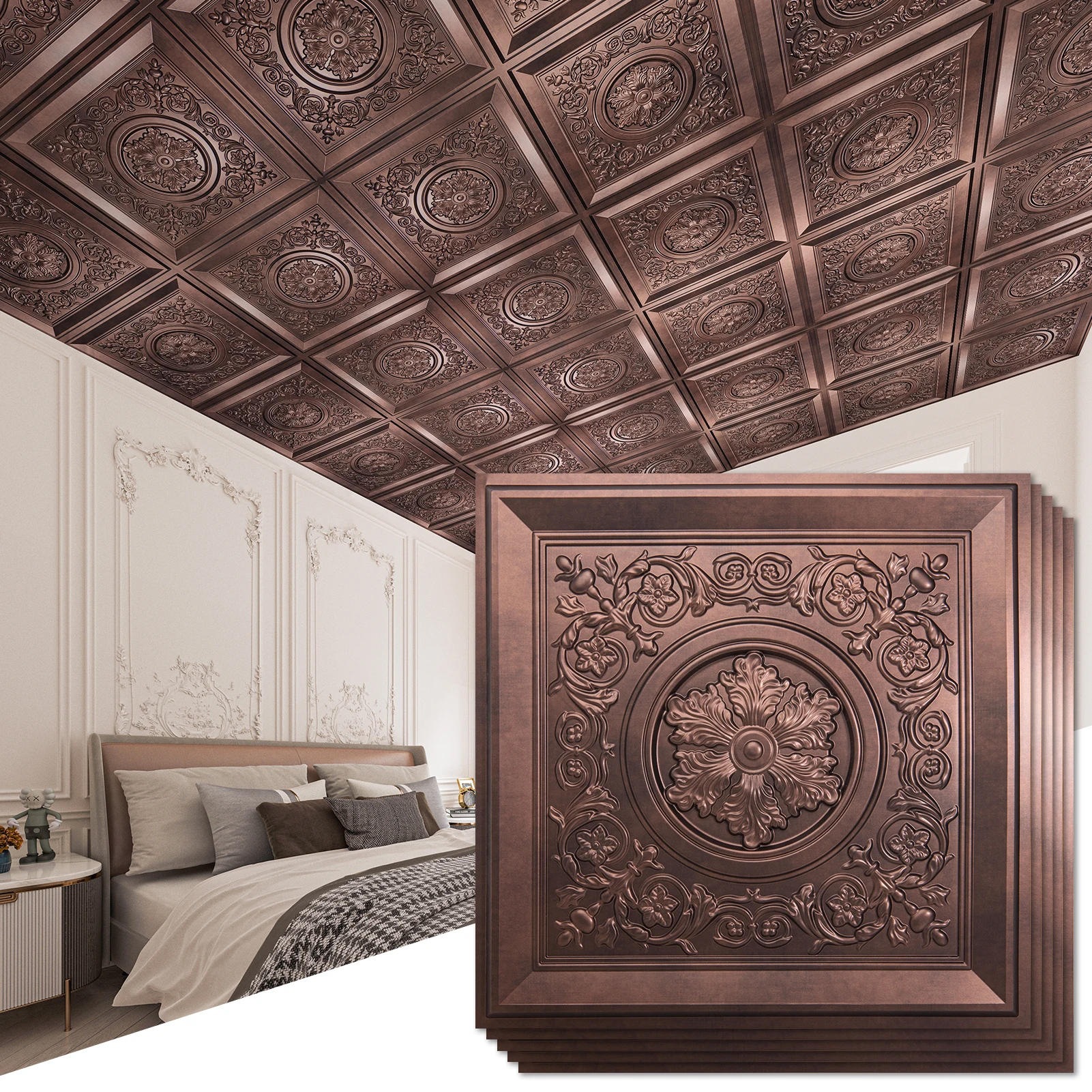 

Art3d 12-pack 24"x24" Drop Ceiling Tiles, Waterproof Glue up Ceiling panels, Vintage Style 3D Ceiling Tiles, Ceiling Decor