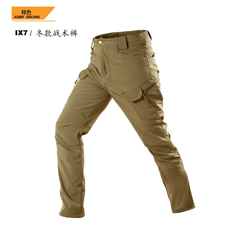 Men's Ix7 Outdoor Work Loose Waterproof  Plush Multi Bag Wear-resistant Warm and Aggressive Work Pants Training Pants