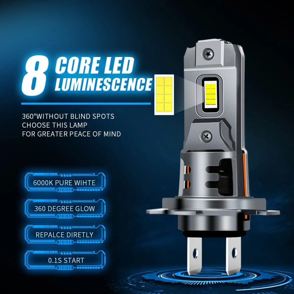 30000LM Mini H7 LED Headlight Bulb Wireless 250W CSP for Car Headlamp Auto Diode Lamps H7 Turbo Led 12V 6500K