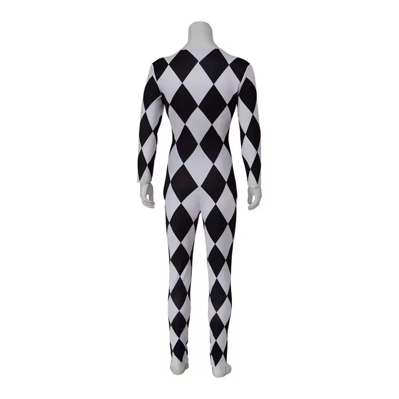 

Freddie Mercury Cosplay Singer Jumpsuit For Men Black White Plaid Deep V Bodysuit Halloween Party Lead Vocals Stage Show Outfits