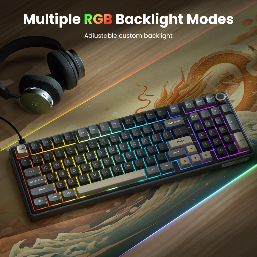 Teclado Mecánico Español RK ROYAL KLUDGE R98Pro con Cable, 98 Teclas, Keycaps PBT, Gasket, RGB, Perilla Metálica, Teclado Gamer Intercambiable en Caliente 7