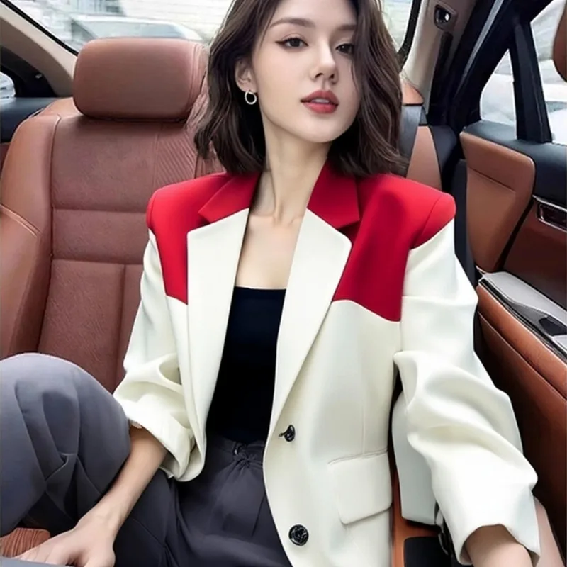 Autumn's Unique, Beautiful Elegant socialite, sophisticated, niche design, trendy color-blocking blazer Autumn