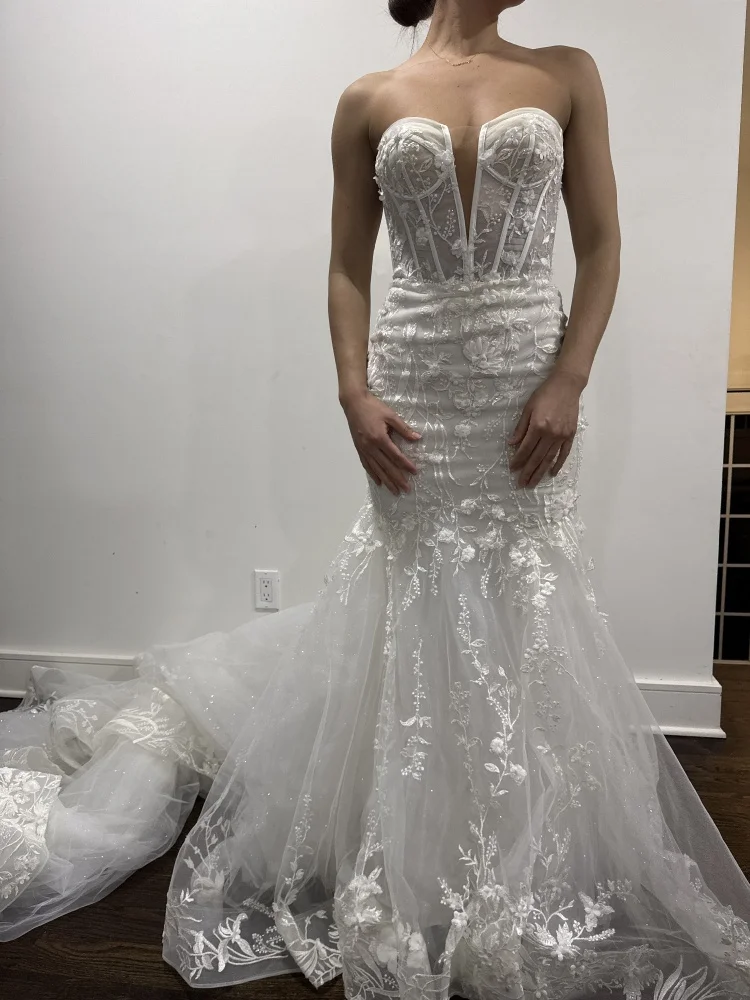 Custom Luxury Deep V Mermaid Wedding Dress Elegant Sheer Bridal Gown Detachable Sleeve Floral Lace Plus Size Vestido De Novia