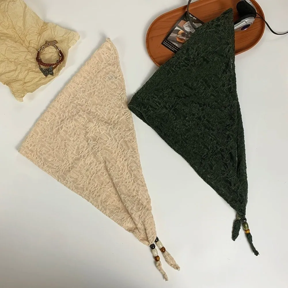 Temperamento Sciarpa per capelli con perline vintage Coreano Y2k Turbante in pizzo Sottile dolce Bandana triangolare Fazzoletto da collo