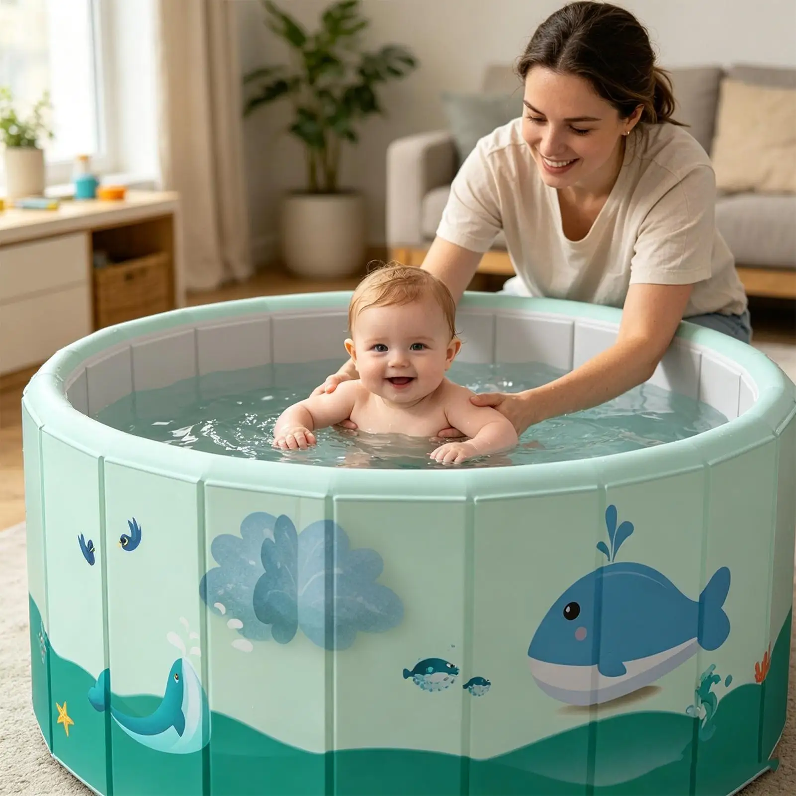 Foldable Non-inflatable Swimming Pool PVC Interactive Portable Bathtub Kids Swimming Pool for Adults Family Dog Pet Water