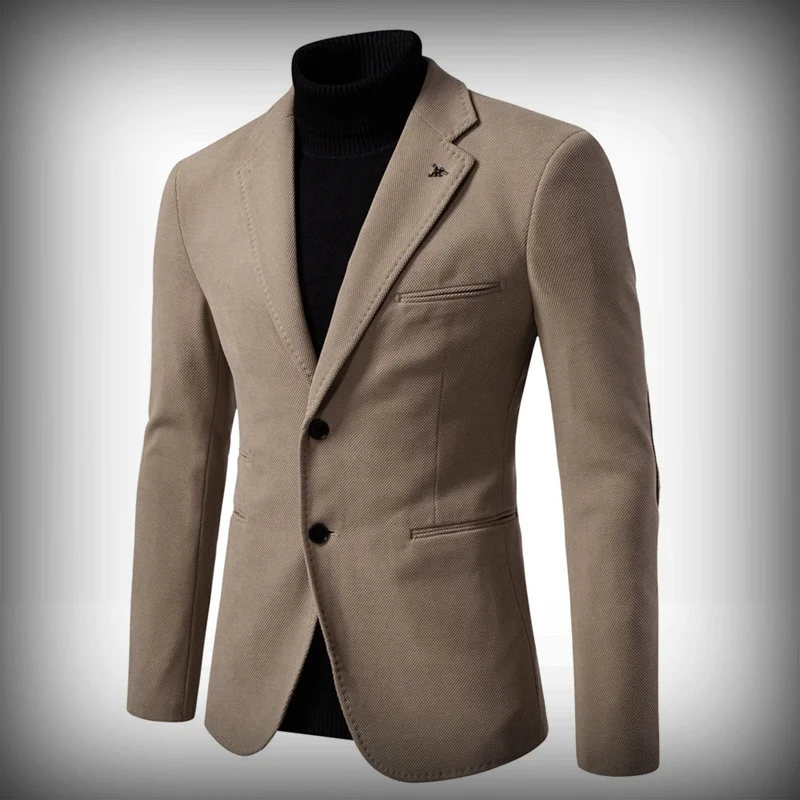 

Новый высококачественный пиджак для мужчин, однотонный приталенный повседневный мужской пиджак на локте в стиле пэчворк, элегантный мужской пиджак, зима-осень