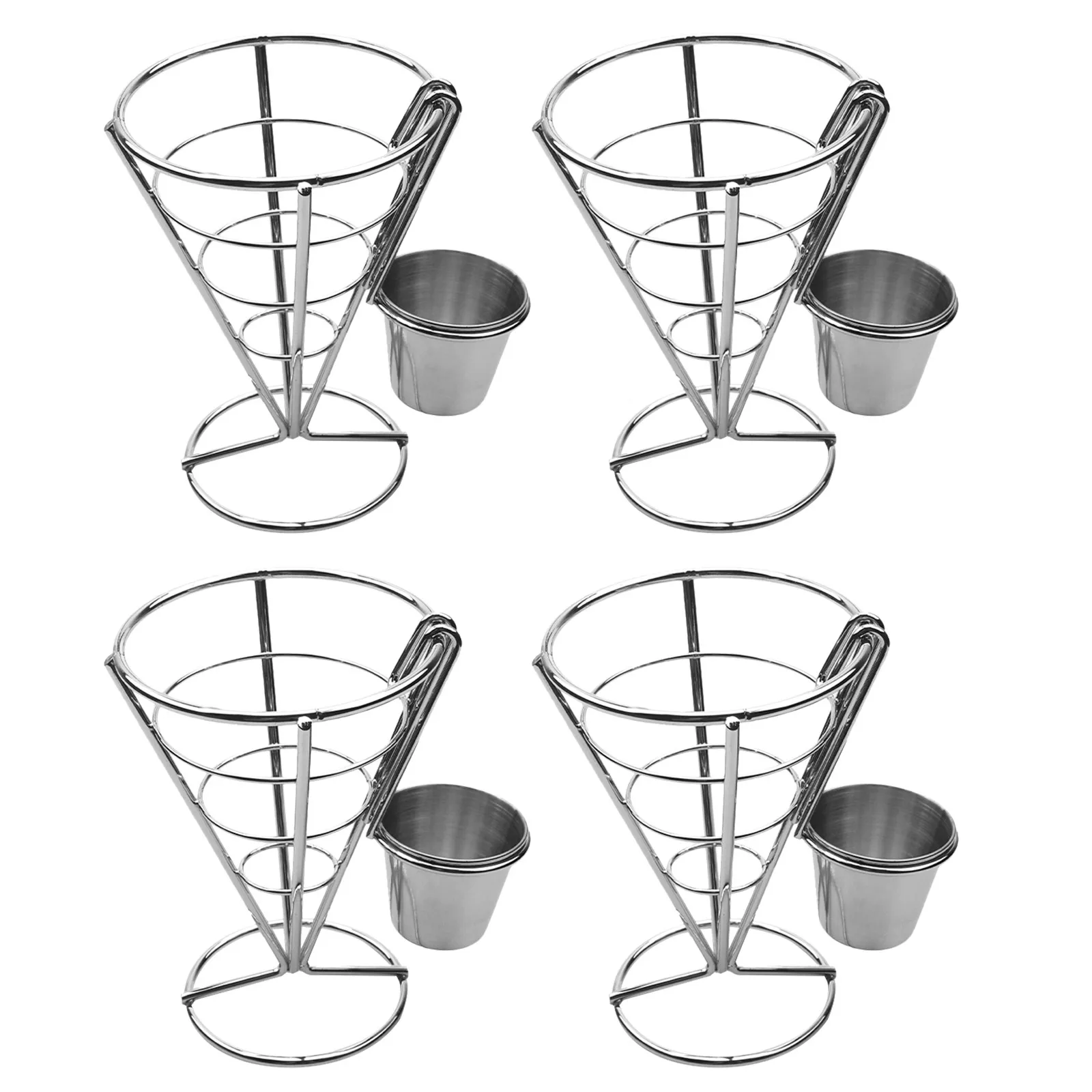 4Pcs Innovative French Cone Fries Basket Sauce Cups Stainless Steel Fry Holder Buffet Food Display Appetizer Serving Rack
