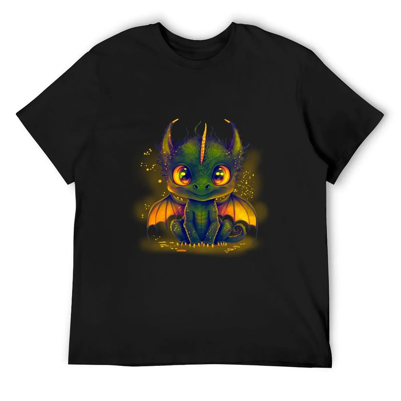 

Cute Green Baby Dragon with Horns T-Shirt plus size clothes custom t-shirts cute tops quick-drying oversized t shirt men