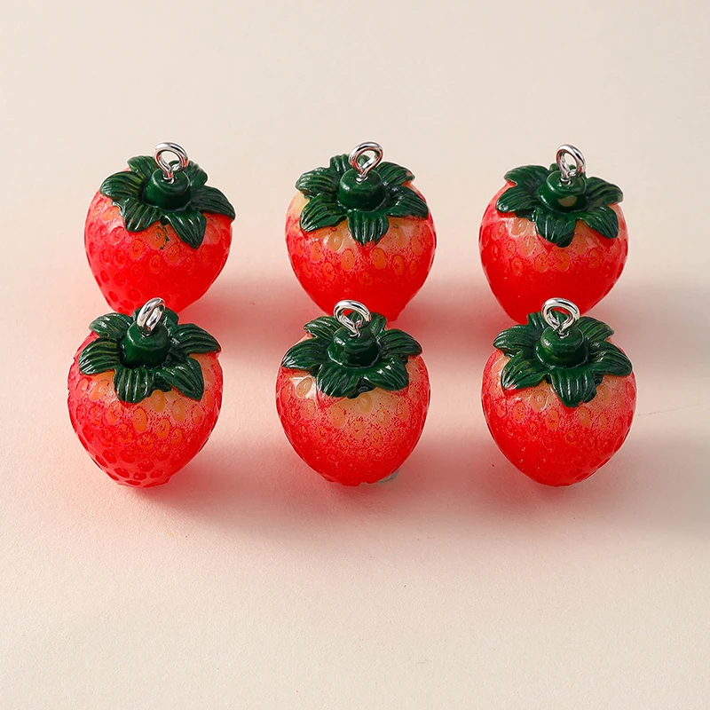 Leslie 10 Stück Niedliche 3D-Erdbeer-Charms aus Harz für Ohrringe, Kürbis-, Apfel-, Mango-, Trauben-, Orangen- und Wassermelonen-Charms und Anhänger – Detail 1