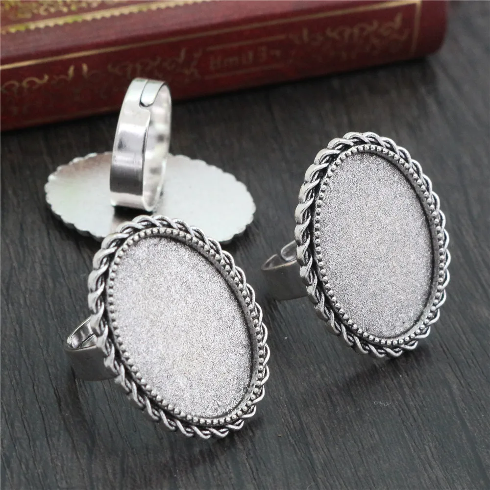 18x25mm 5pcs Black Antique Silver Plated Bronze Brass Oval Adjustable Ring Settings Blank/Base,Fit 18x25mm Glass Cabochons