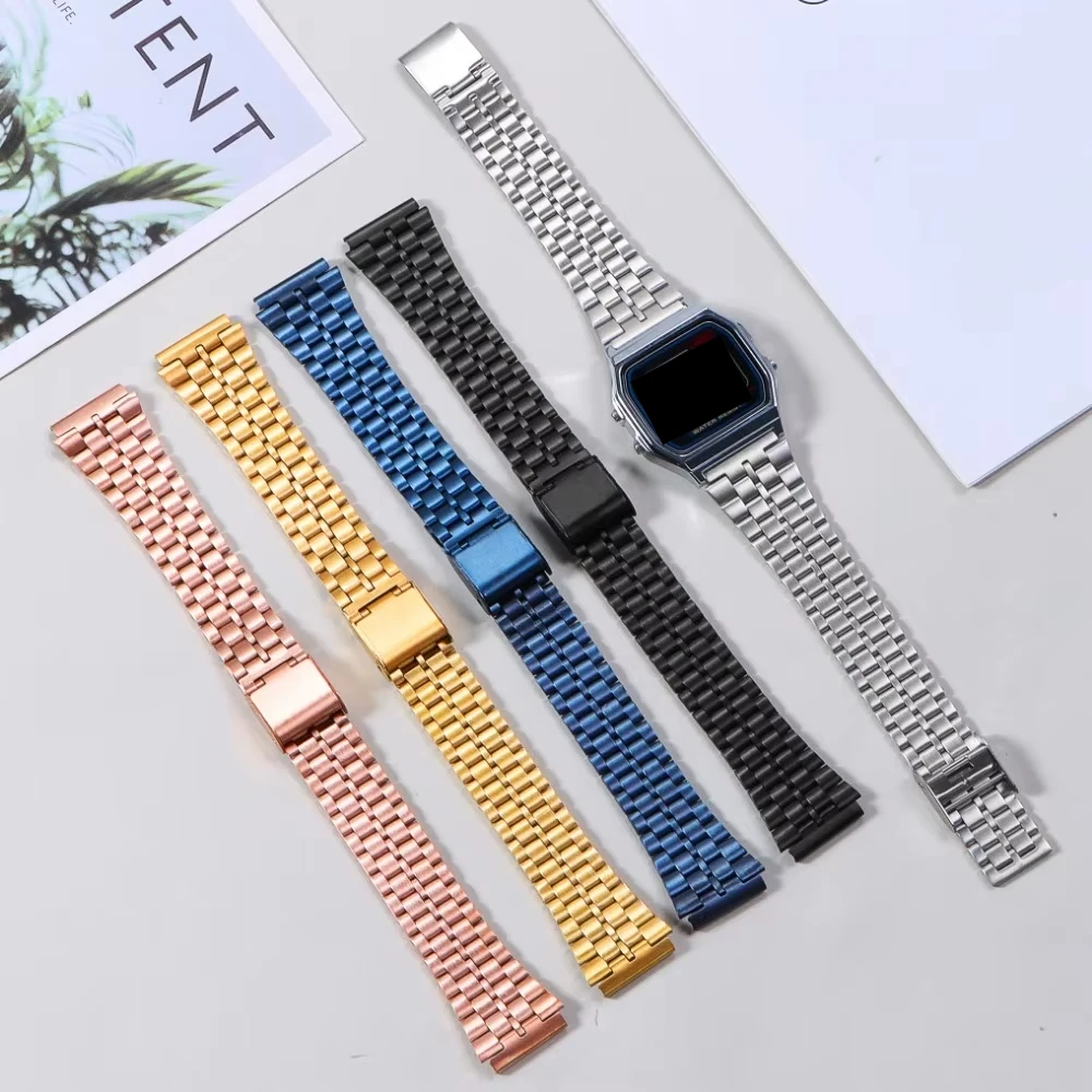 18mm Stainless Steel Watch Band for F-91W SGW400 F91W F84 F105 108 A158W 168 AE1200 1300 Women Men Bracelet Metal Straps