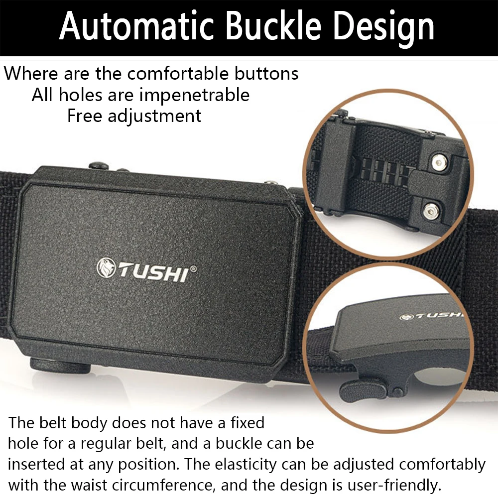 TUSHI, nuevo cinturón táctico duro para hombres, cinturón militar, cinturón de nailon resistente para pistola, hebilla automática de Metal, faja para exteriores, accesorios IPSC