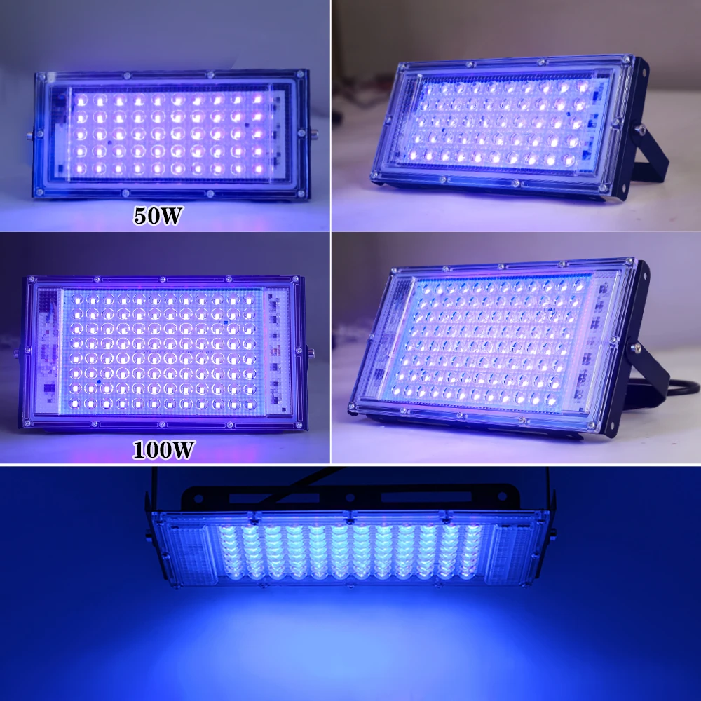 395nm 400nm LED UV Flood Light 220V Ultraviolet Stage Lamp 50W 100W 150W Fluorescent Effect Light DJ Disco Party Stage Backlight