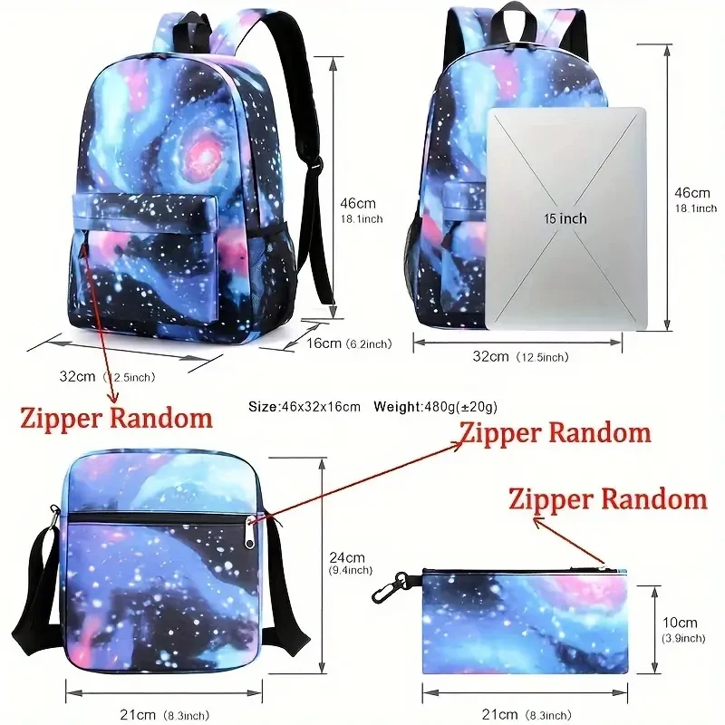 3pcs Anime Backpack with Shoulder Bag for Women Men Student Teens Laptop Rucksack Casual School Bags Sets