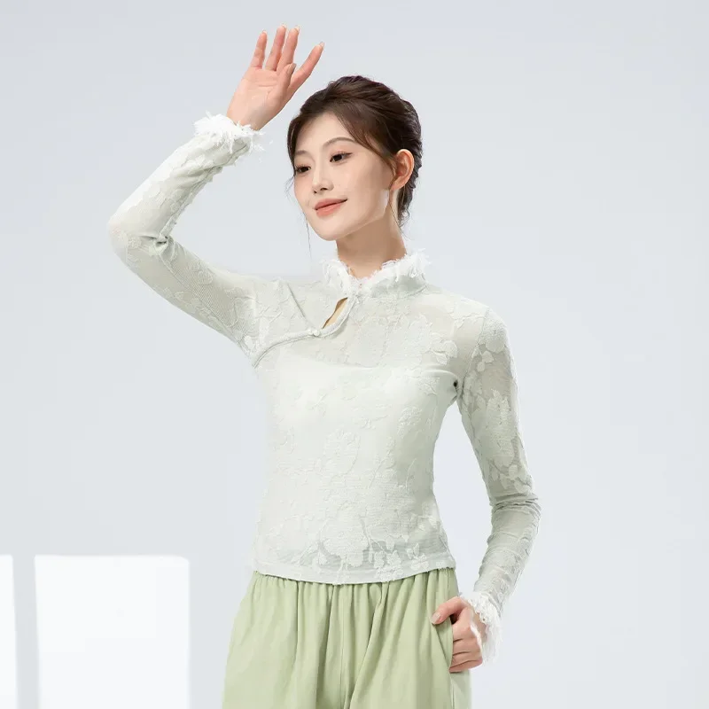 Nuovi abiti da danza classica cinese colletto rialzato modello in rilievo in pizzo top di pratica per prestazioni interne con base di fascia alta