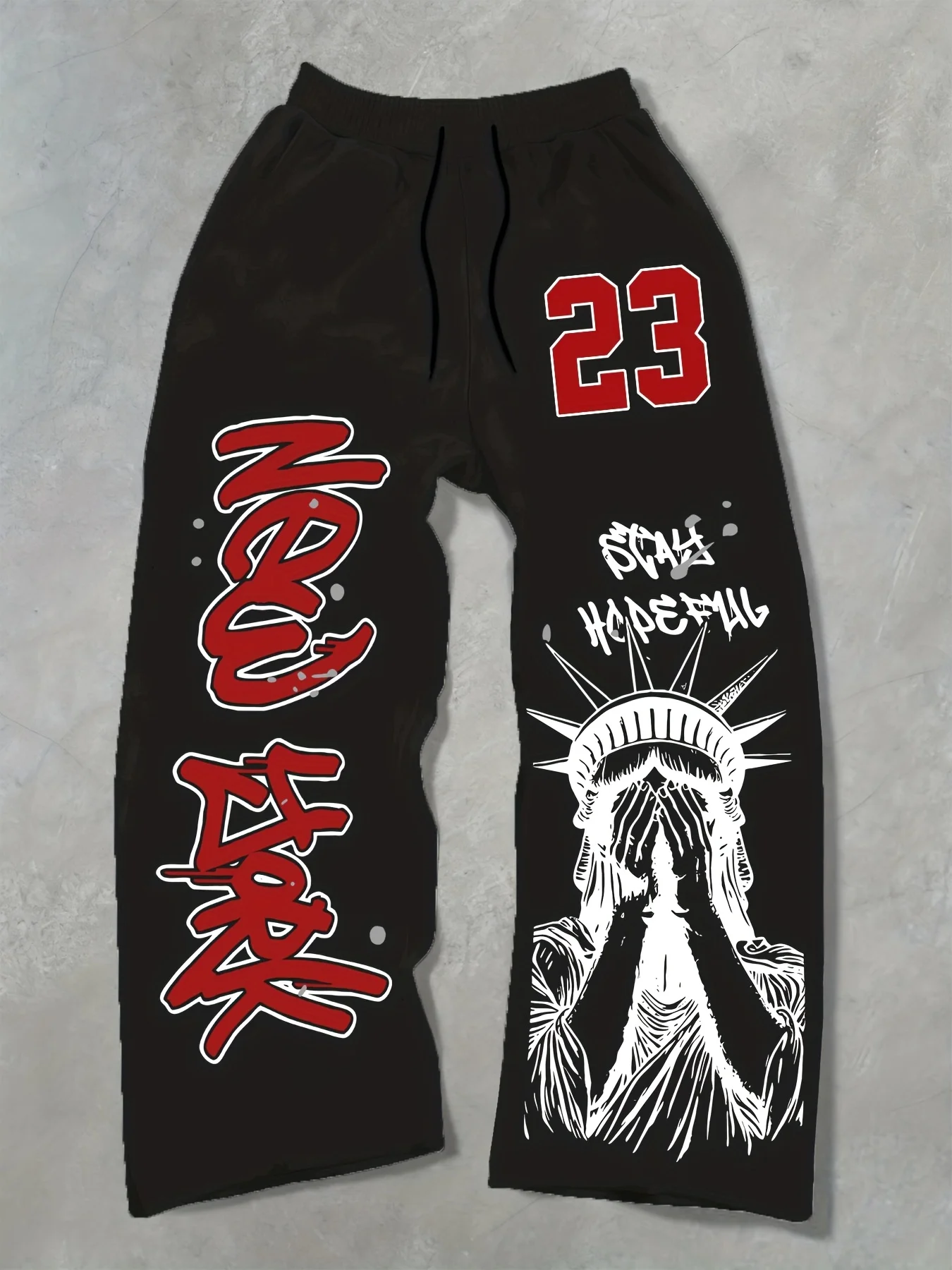 

Men's Casual Sportswear Pants with "23" Print and Statue of Liberty Design - Sportswear Pants, Elastic Belt