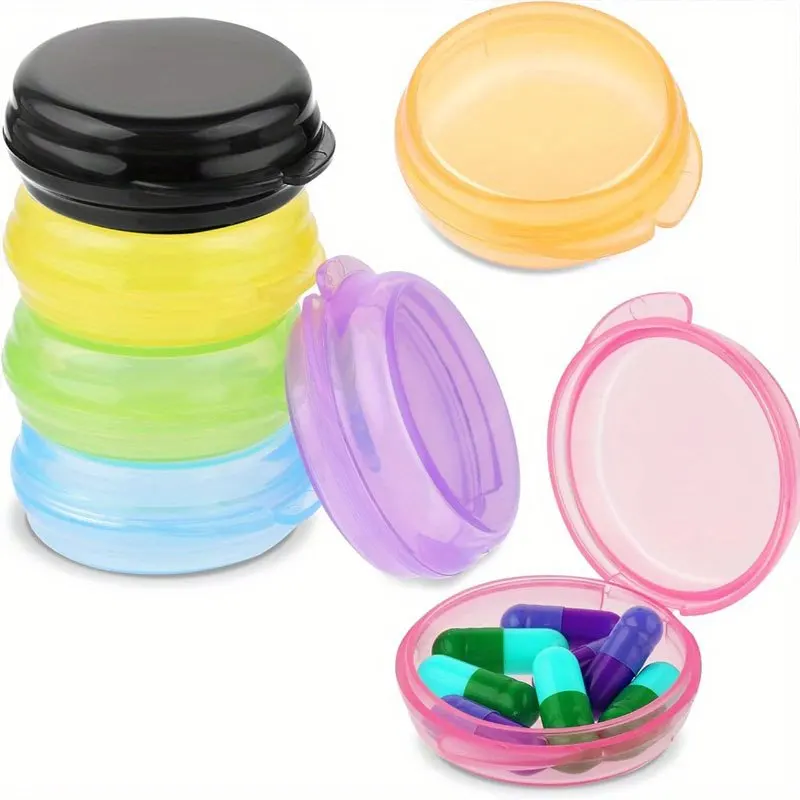 1pcsRandom color small pill storage box、Portable Mini Travel Pill Box Holder、Medicine storage box、Transparent Round Vitamin Cont